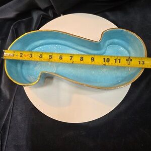 Vintage Bowl Mid Century Modern Hollywood Regency Turquoise and Gold Decor